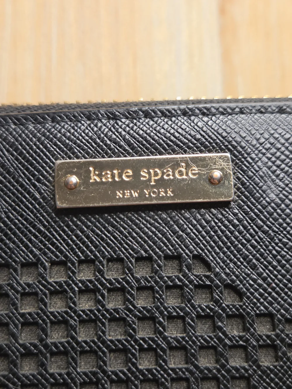 kate spade Black Perforated Leather Zip-Around Wristlet Wallet